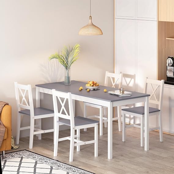SDHYL Dining Table Set 42.5 inch Wood Dining Table Set with 4 Chairs / 5 Piece Set, for Breakfast in Living Room, Kitchen Room, Dining Room (Grey, 47.2 inch)