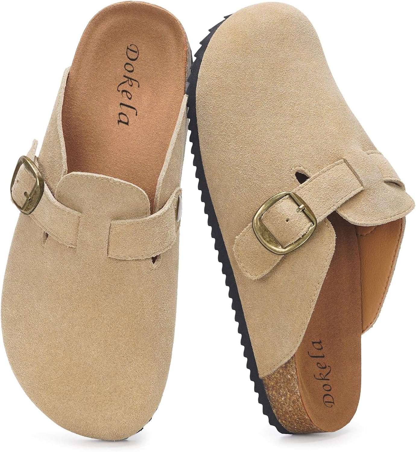 Dokela Clogs Mules Men Women Leather Slippers Cork Footbed Mules Comfortable Slippers Classic Closed Slippers