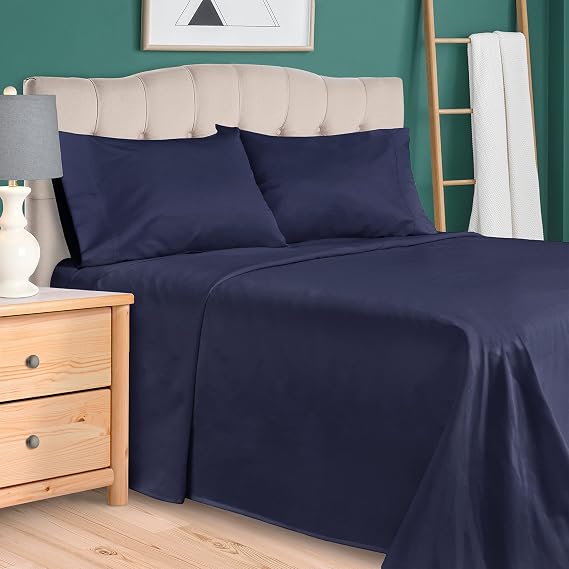 Superior 300 Thread Count Egyptian Cotton Sheet Set, Elastic Fitted Sheet, Flat Sheet, 1 Pillowcase, Twin, Navy Blue