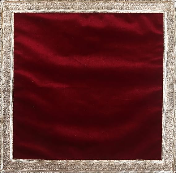 Indian Consigners Solid Red Velvet Cloth With Golden Shinny Border, Aasan Pooja Puja Cloth Poojan Table Cloth Holy Cloth