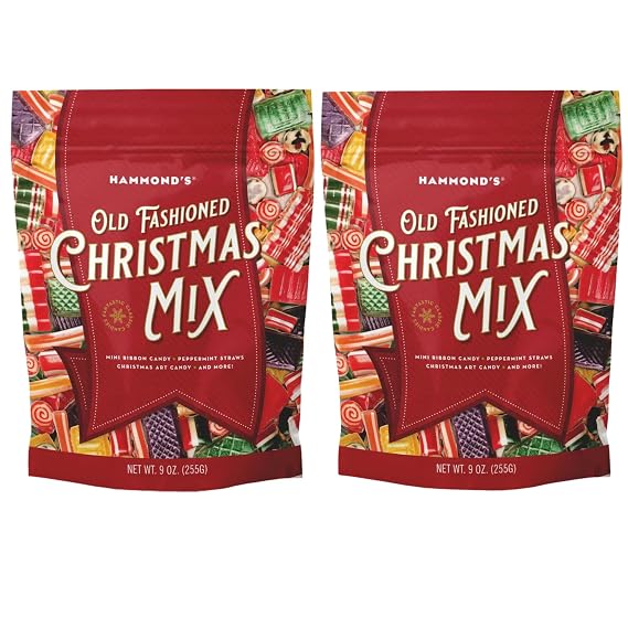 Hammond's Old Fashioned Christmas Candy Mix Hard Candy Assortment with Ribbon Candy Peppermint Straws Christmas Art