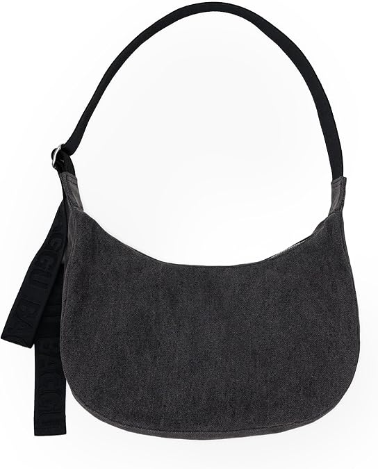 Medium Denim Crescent Bag - Washed Black Denim
