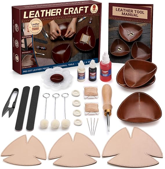 CBHGFEA Leather Crafting Kit, Vegetable Tanned Leather Tray Kit (S, M, L)