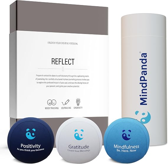 MindPanda Mindful Reflection Bundle - Luxury Guided Journal With Prompts accompanied by Mindfulness therapy Stress Balls