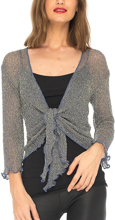 SHU-SHI Womens Sparkly Knit Sheer Shrug Cardigan Bolero Top One Size Fits Most