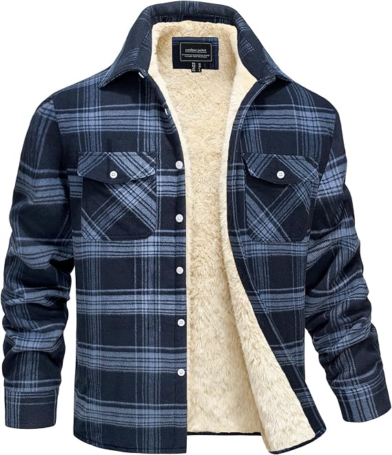 MAGNIVIT Mens Flannel Plaid Shirts Fleece Winter Coat Sherpa Lining Jacket