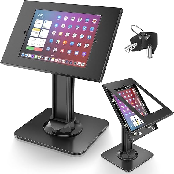 AboveTEK Anti-Theft iPad Kiosk Stand POS iPad Security Stand & Locking Tablet Holder Heavy Duty Base, 360 Swivel, 75 Tilt Bracket Perfect for Retail Business