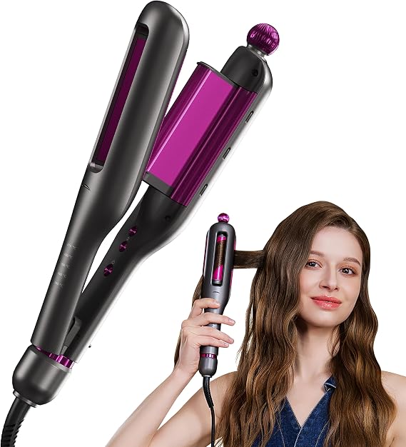 SKG Hair Crimper for Women, Beach Wave Hair Tool, Curling Wand with 4 Adjusted Curl Sizes (0.87"/1"/1.25"/ 1.38"), 5 Temp Adjustable PTC Anti-Scald with Ionic Ceramic Coating, Gift for Womens Birthday