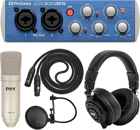 PreSonus AudioBox USB 96 and LyxPro Recording Bundle with Studio One 3 Artist Software