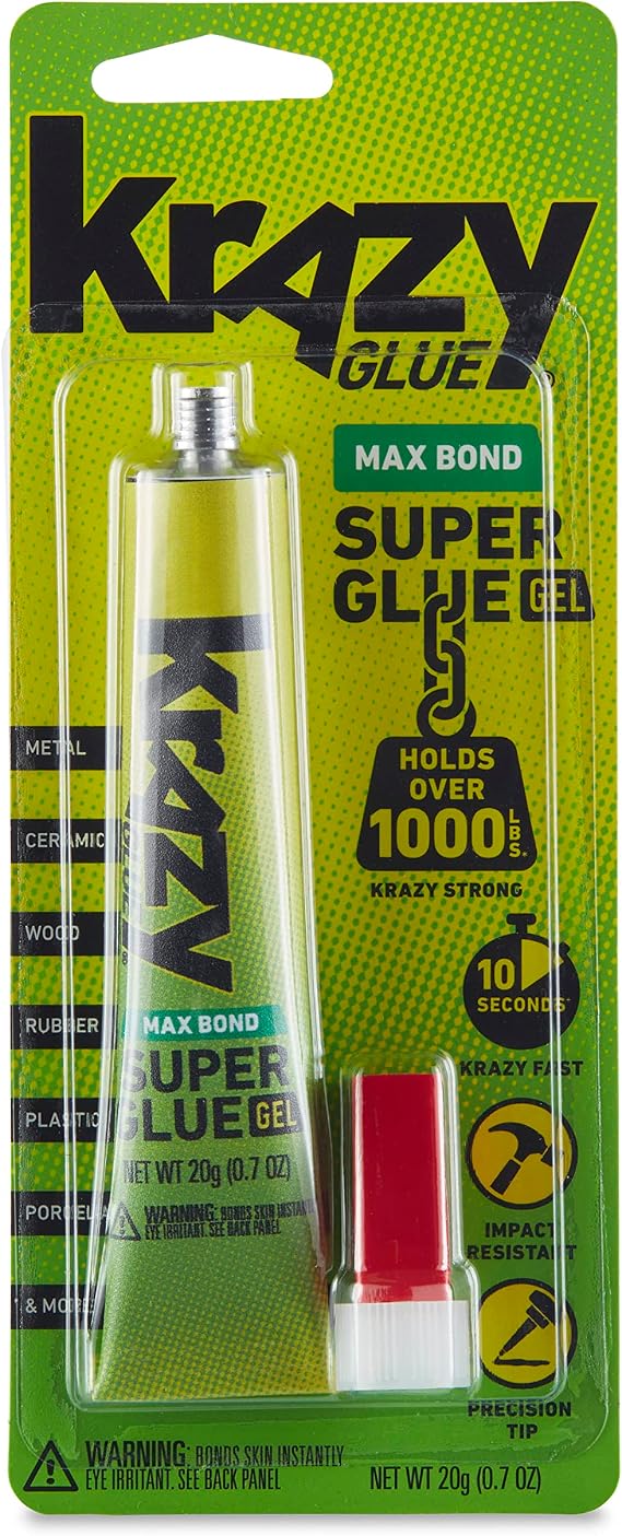 Krazy Glue Max Bond Strong Super Glue, 20g, Clear Gel Glue with No Run Formula & Precision Tip for Easy Application, Strong Adhesive Bonds Wood, Plastic, Metal, Ceramic, Rubber, Leather in Seconds