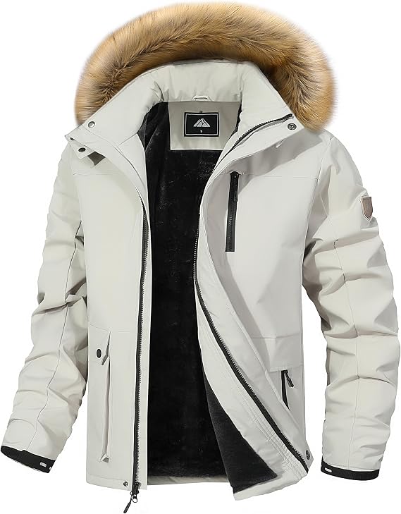 Men's Winter Coat Waterproof Warm Ski Snow Jacket Fur Hooded Parka Work Outerwear Snowboarding Jacket