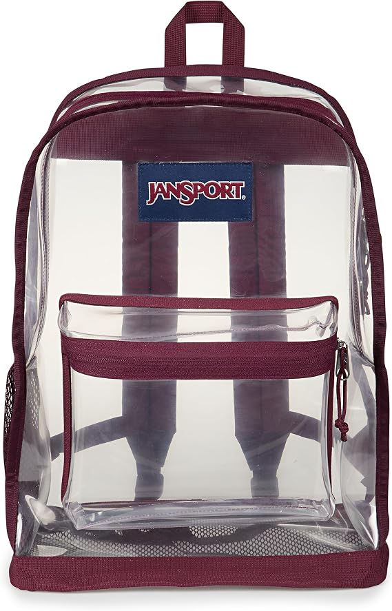 JanSport 25.5L Clear Pack Large Transparent Mesh Bottom, Cherry Lacquer