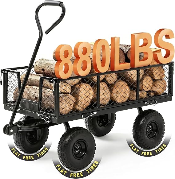 880lb Garden Wagon Steel Utility Cart Solid Wheels