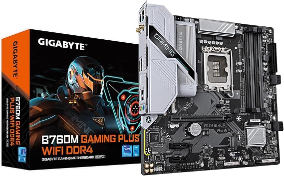 GIGABYTE B760M Gaming Plus WiFi DDR4 LGA 1700 Intel B760 M-ATX Motherboard with DDR4 2* M.2 PCIe 4.0 Front USB 3.2 Gen 1 Type-C, WiFi 6 GbE LAN, Q-Flash Plus, PCIe EZ-Latch