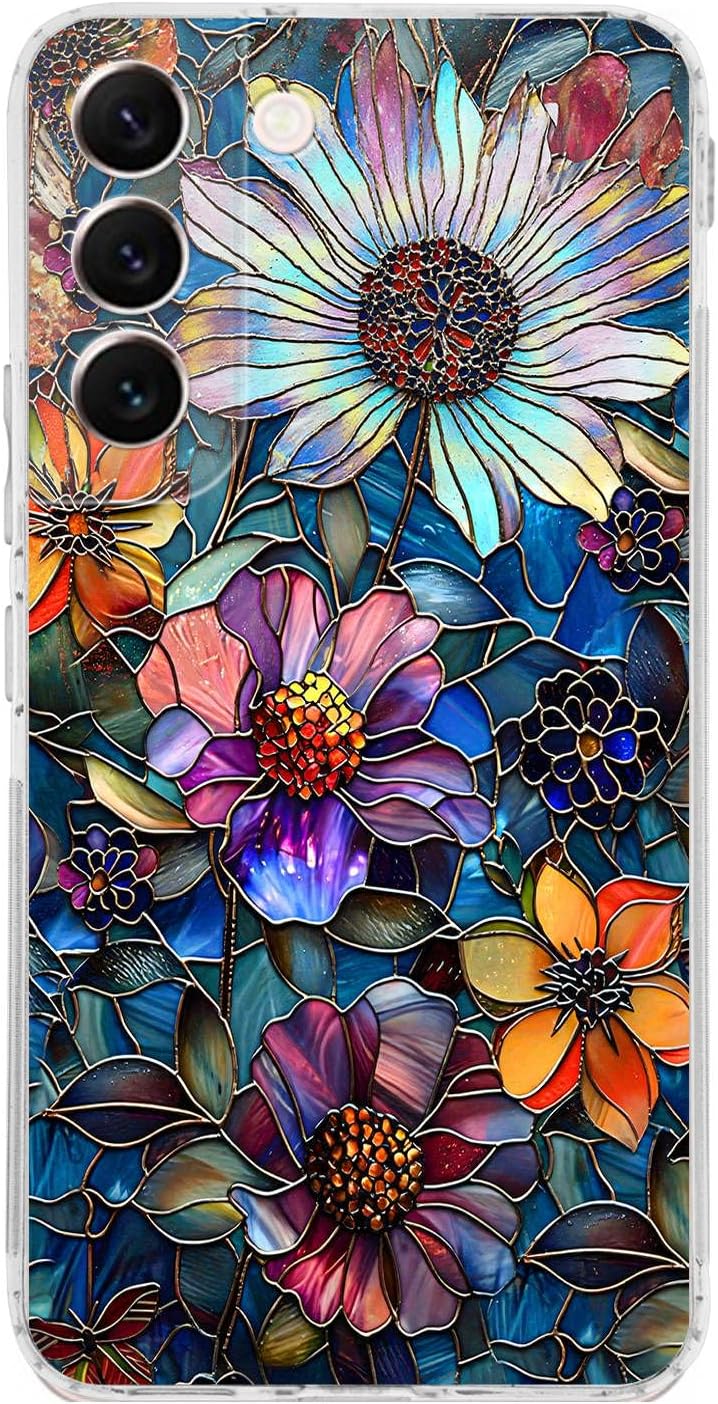 PrintiFy Samsung Galaxy S22 ile Uyumlu Vitray Mücevher Flora Tasarımlı Şeffaf Silikon Kılıf