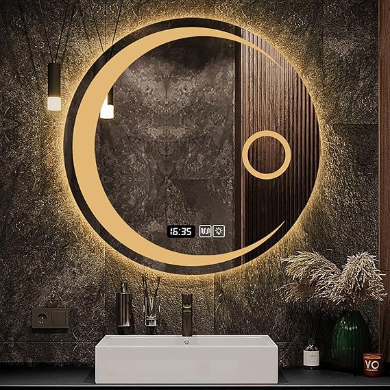 LED Bathroom Mirror, Round Wall Mounted Vanity Mirror with Touch Sensor/Anti-Fog/Dimmable & 3 Colors Round-C 70cm