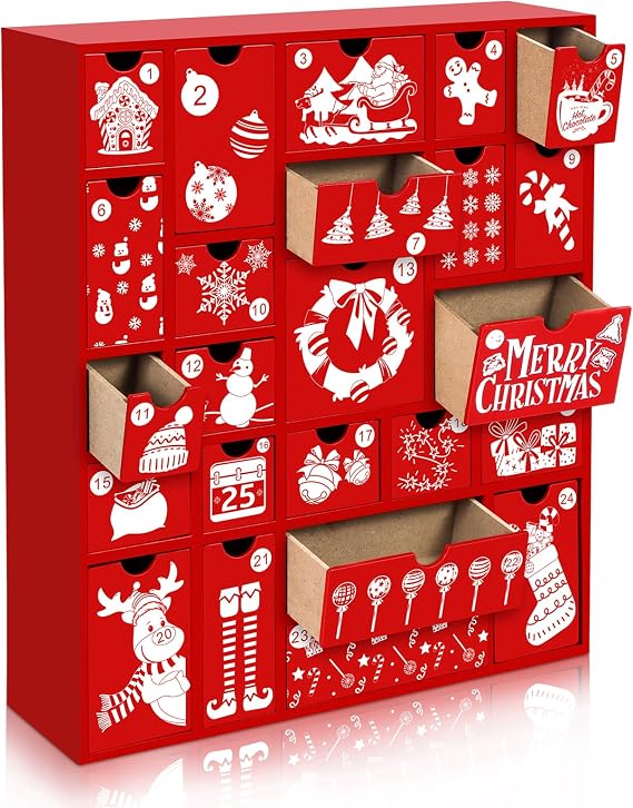 Christmas Empty Advent Calendars to Fill, Empty Advent Calendar, Fillable Advent Calendar with 24 Drawers Christmas Countdown Advent Calendar, Reusable Wooden Xmas Countdown Gift Decorations