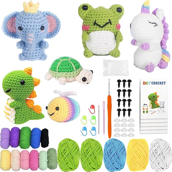6PCS Crochet Kit for Beginners, Crochet Animal Kits, Various Accessories