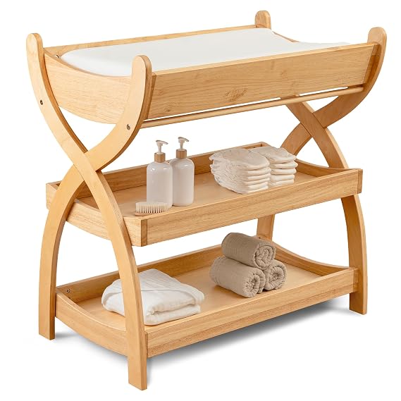 Comfy Cubs Baby Changing Table - Baby Change Table, Natural Wood | Sturdy Wood Construction, Timeless Look Infant Changing Table with Two Open Shelves for Infant Daycare Essentials Storage