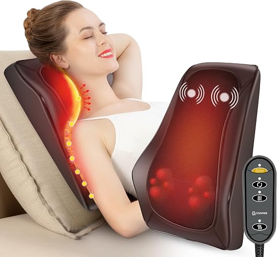 COMFIER Back Massager with Heat and Vibration, Shiatsu Neck and Back Massager for Chair, 8-Node Deep Tissue Massage Pillow with Adjustable Flap, 3 Intensities for Lower Back, Office Chair, Sofa