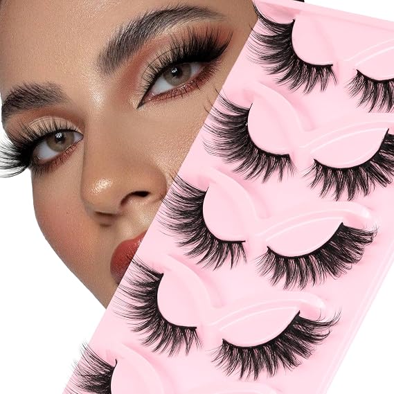 Veleasha Cat Eye Lashes Faux Mink Eyelashes Fox Eye Lashes (KitTwinkle) | Fluffy,Cat Eye Lashes,Crisscross,3D Multilayered,False Eyelashes,L Curl,Fake Eyelashes,5 Pairs Pack,for Working or Party