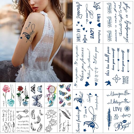 2 Week Tattoo Semi Permanent Tattoos Letters Love Sticker, 6 Large Sheets Upgrade Juice Lasting Tattoo for Women Girls,with 10 Sheets Realistic Temporary Tattoo Stickers