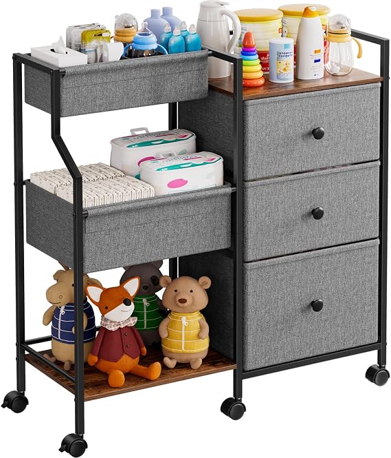 Modanais Baby Diaper Caddy Organizer Rolling Cart with Dividers and Drawers