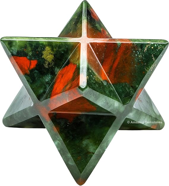 African Bloodstone Merkaba Crystal - 0.75 Inches Metaphysical Merkaba Star for Meditation - Energetic Tetrahedron Crystal and Healing Stones for Spiritual Growth and Healing (15-20mm)