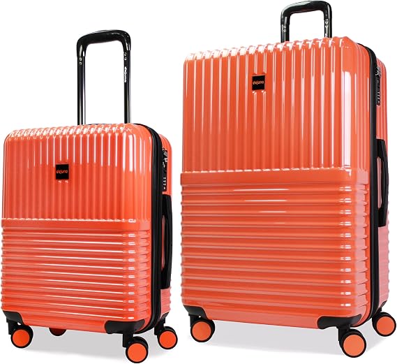 World Traveler Dejuno Tonal 2-Piece Polycarbonate Lightweight Hardside Expandable Spinner Luggage Set with TSA Lock - Coral (20 & 28)