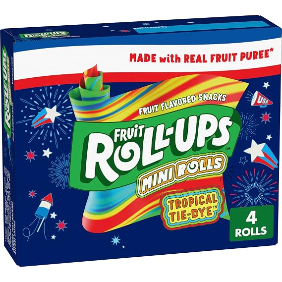 Fruit Roll-Ups Mini Rolls Tropical Tie-Die Fruit Snacks, 4 ct, 0.37 oz