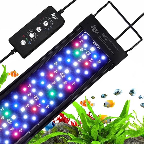 AQQA LED Aquarium Light,12W Full Spectrum 24/7 Mode Fish Tank LED Light,Adjustable Timer Brightness Aquarium Lighting,Memory Function Aquarium Plant Light with Extendable Bracket,for 30-45cm Fish Tank