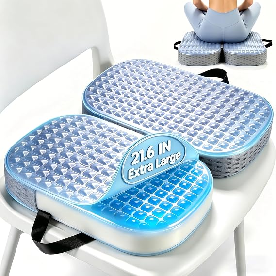 21.6" Gel & Memory Foam Seat Cushion, Extra Large Cooling Portable Chair Pad for Long Sitting, Seat Cushion for Office Desk Chair, Car, Wheelchair