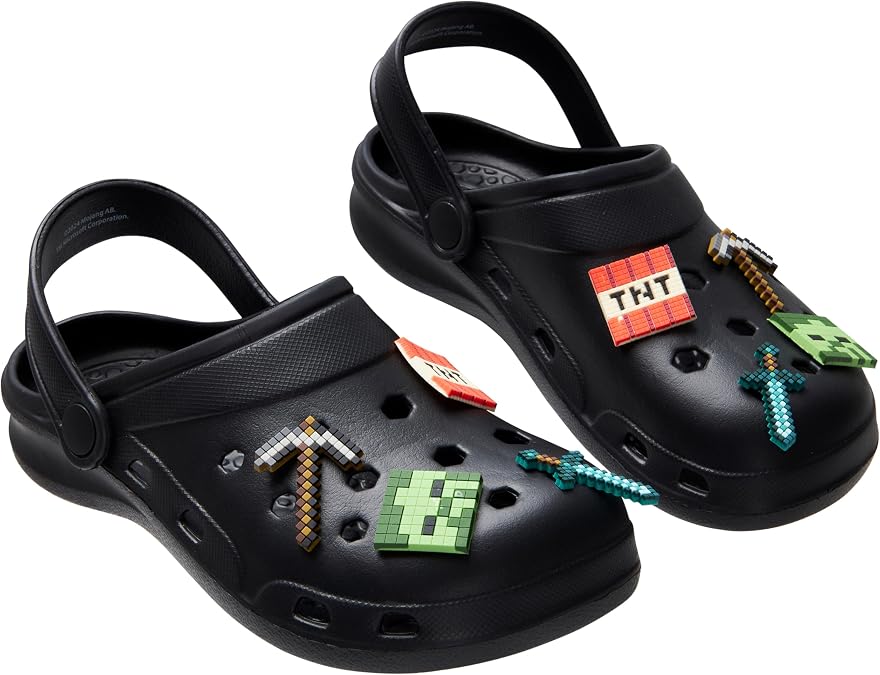 Minecraft Boys Clogs, Kids Summer Garden Shoes Removable Shoe Charms for Beach, Pool, Holiday Essentials Slip On with Strap, Gamer Gifts