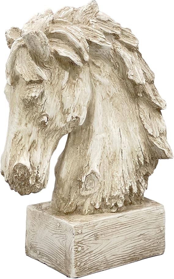 Galt International 18" Horsehead Resin Wood-Look Tabletop Sculpture Mantle Entryway Table Foyer Home Decor Statue (Beige)