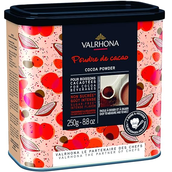 Valrhona Dutch Processed French Cocoa Powder. Chefs Choice Cocoa Powder. Warm, Red Color, Pure, Dark, Intense Flavor. Poudre de Cacao. Great for Desserts and Hot Chocolate. Kosher. 250g (Pack of 1)