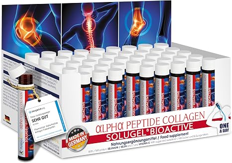 Alpha Peptide Collagen Drinking Ampoules (Pack of 50) - 10000mg Collagen Hydrolyzate Sologel (R) Vitamin C Selenium Rose Hip Premium with Bioactive Peptides for Bone Joints Skin