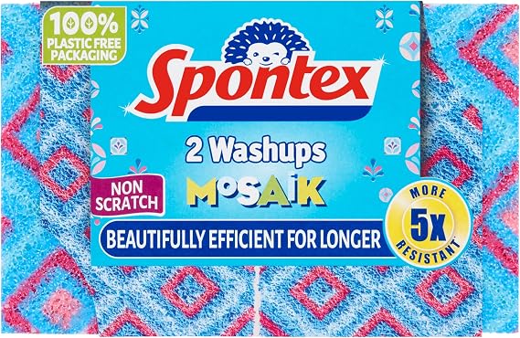 Spontex Washups Mosaik Non Scratch Sponge Scourer, Pack of 2, Blue