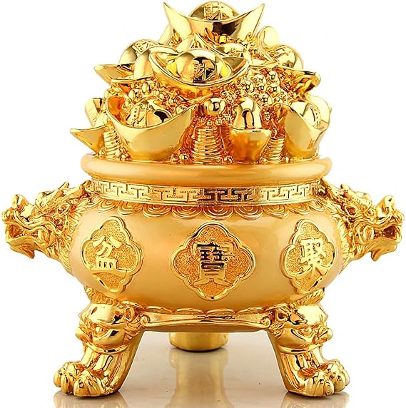 Feng Shui Golden Ingot / Yuan Bao Treasure Basin Wealth Porsperity Figurine, Best Housewarming Congratulatory Gift,Feng Shui Decor