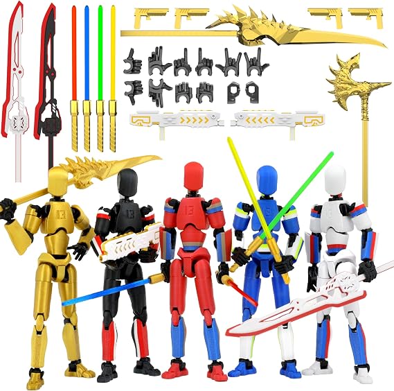 5-Pack Titan 13 Action Figure, 3D Printed Multi-Colored T Dummy 13 | Already Assembled T Lucky13 Action Figure Set with Laser Saber Dummy 13 Robo Nova 13, Figura de accion 13