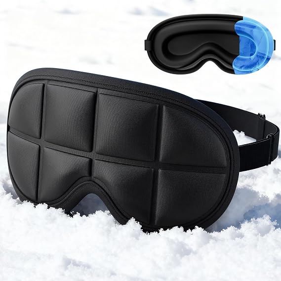 3D Cooling Sleep Mask with Double Coldfocus Gel for Hot & Cold Therapy | Cold Gel Eye Mask with Contoured Blackout for Women, Men Sleeping on Airplane Traveling for Migraine, Dry Puffy Eyes,1 Pack