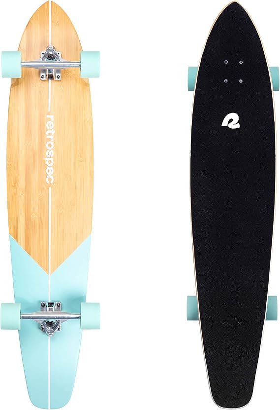 Retrospec Zed Pintail & Cruiser Longboard Adult Skateboard - 44in Bamboo & Canadian Maple Deck with ABEC-7 Bearings, 70mm PU Wheels for Commuting & Carving