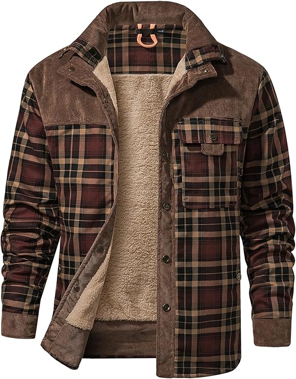Mr.Stream Men's Thermal Flannel Shirt Winter Jacket Protective Fleece Lining Lumberjack Work Shirt
