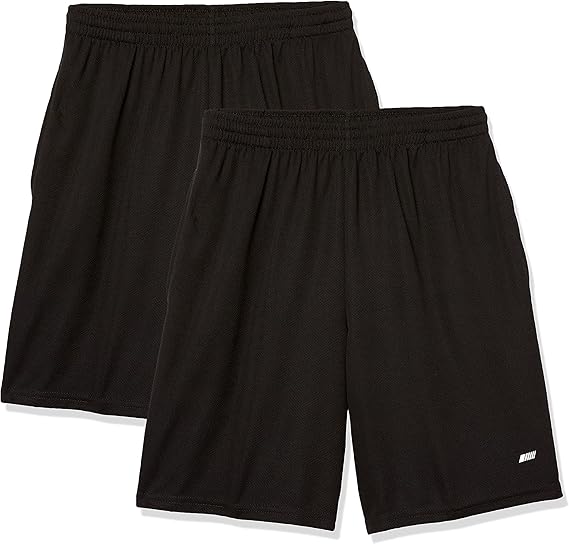 Amazon Essentials Men's Athletic Basketball Gym Shorts, Breathable Moisture-Wicking Loose-Fit with Elastic Waist, Pack of 2