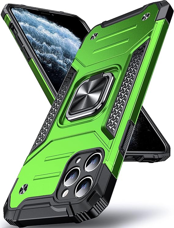 DASFOND Armor Case for iPhone 11 Pro Case with Camera Protection Military Shockproof Mobile Phone Case [Upgrade 2.0] 360 Degree Metal Ring Holder Stand Protective Case [for Mobile Phone Holder Car Magnet] Green