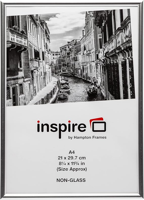 Hampton Frames | Certificate Frame A4, Silver, 21x30cm, Acrylic Front, 10mm Plastic Moulding | Quick Load, Wall or Table Display | Protection for Photos, Documents