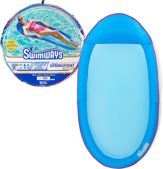 SwimWays Spring Float Premium Hammock Lounger, Inflatable Pool Floats Adult with Fast Inflation for Ages 15 & Up