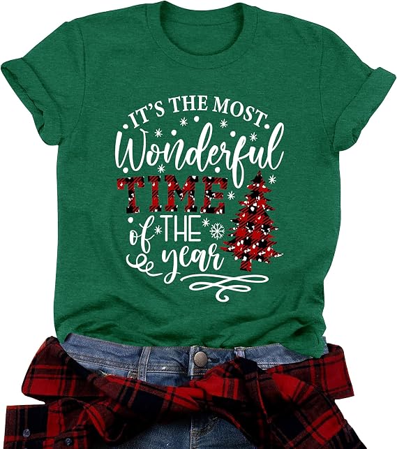 Christmas Shirts for Women Merry Christmas Tree Graphic T Shirt Funny Xmas Tree Holiday Tee Vintage Casual Top