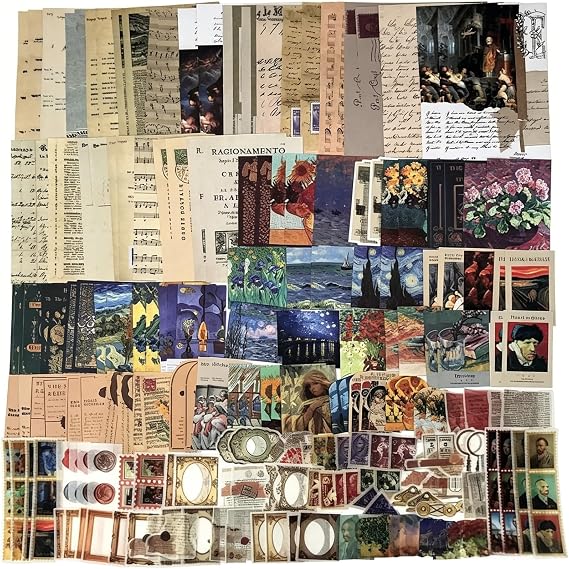 Esweny 200PCS Vintage Scrapbooking Supplies Kit for Journaling, Junk Journal Planners Aesthetic Cottagecore Room Decor Wall Art Collage Album(Artistic)