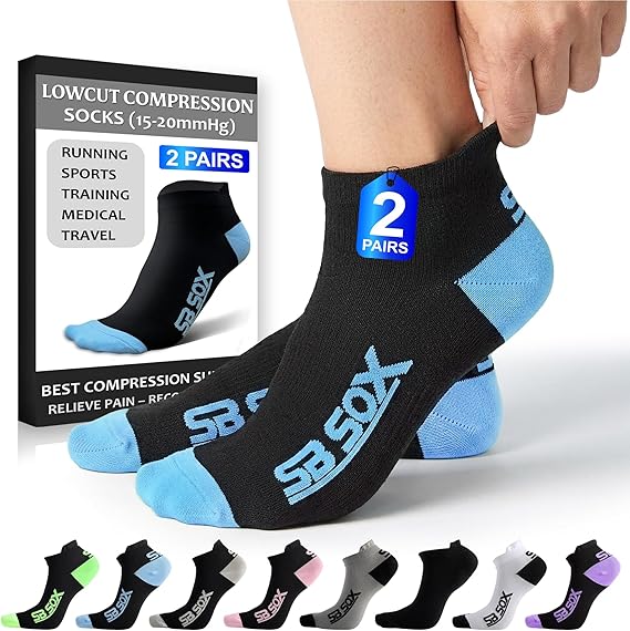 SB SOX 2-Pair Lowcut Compression Socks for Men & Women