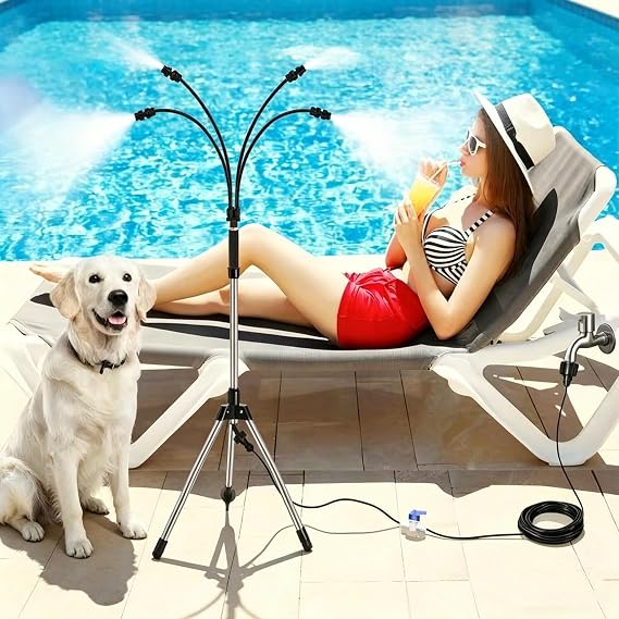 Standing Misters for Outside Patio 4.1 FT Stand Misting System for Cooling Outdoor with Heavy Duty Nickel-Plated Brass Nozzles and Rustproof Stainless Steel Tripod